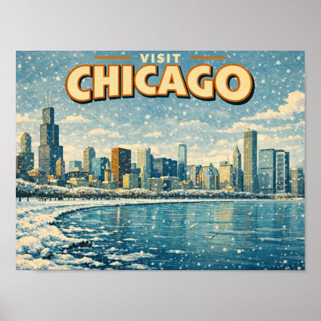 Affiche Horizon de Chicago et lac Michigan en hiver  (Devant)