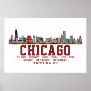 Affiche Horizon de Chicago. Noms de zones et coordonnées