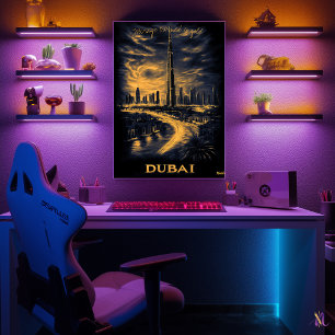 Affiche Horizon de Dubaï - Art monochrome au fusain - Urba