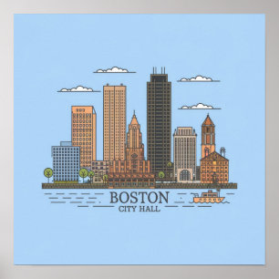 Affiche Horizon de la ville de Boston, horizon de Boston m