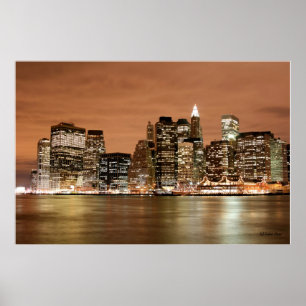 Affiche Horizon de Manhattan aux lumières de nuit, New