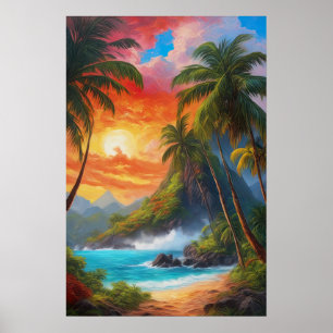 Affiche Horizon d'or, coucher de soleil sur une plage de c