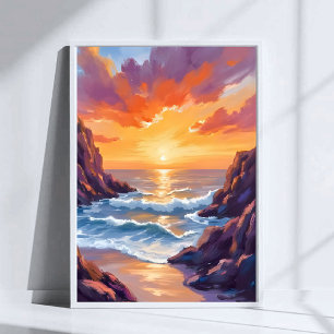 Affiche Horizon Doré Aquarelle du Coucher de Soleil Jaun