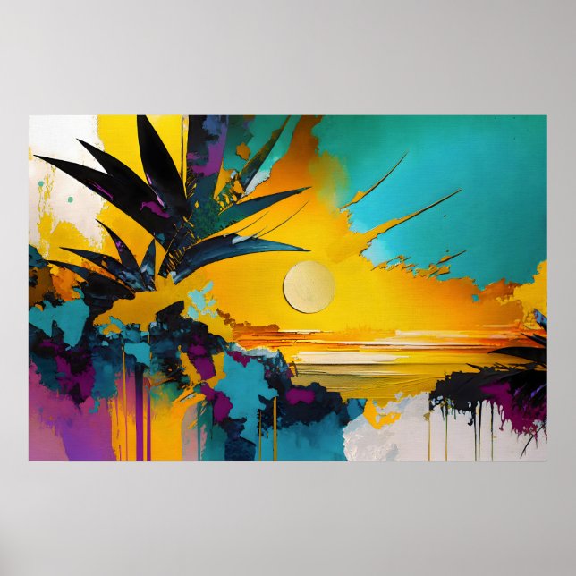Affiche Horizon Doré – Coucher de Soleil Tropical Abstrait (Devant)