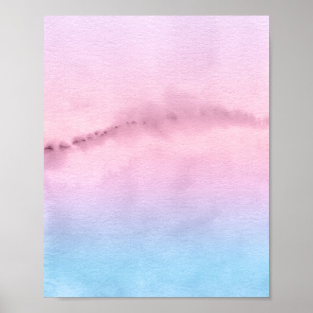 Affiche Horizon rose Aquarelle Abstraite Paysage Art (Devant)