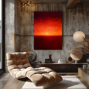 Affiche Horizon Rouge Abstrait Avec Lumière Orange Éclatan