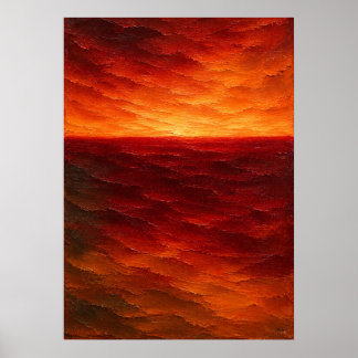 Affiche Horizon Texturé Abstrait Chaud en Cramoisi et Oran