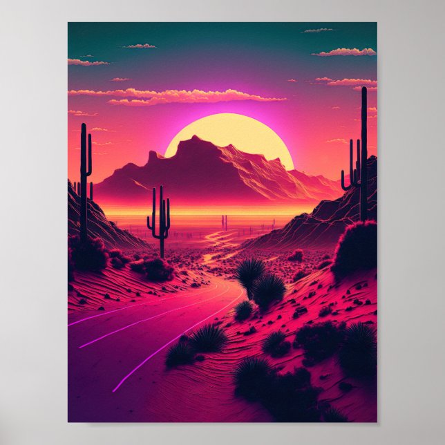 Affiche Horizons futuristes : une scène de montagne à vagu (Devant)