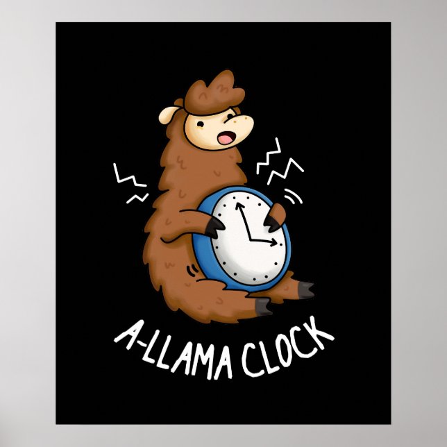 Affiche Horloge A-llama amusante Llama Pun Dark BG (Devant)