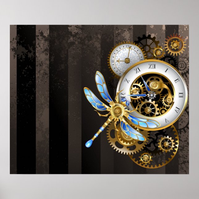 Affiche Horloge à vapeur avec libellule mécanique (Devant)