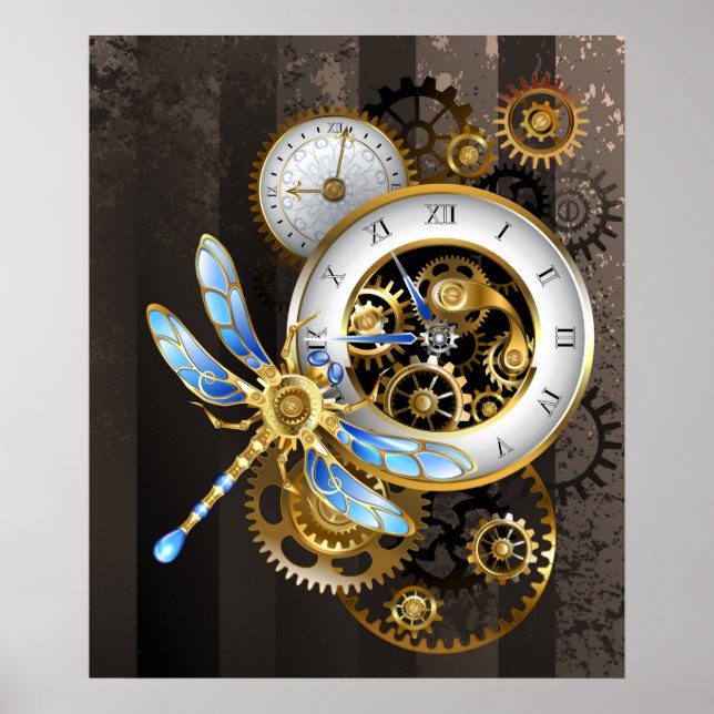 Affiche Horloge à vapeur avec libellule mécanique (Devant)