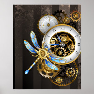 Affiche Horloge à vapeur avec libellule mécanique