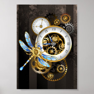 Affiche Horloge à vapeur avec libellule mécanique