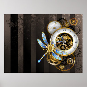 Affiche Horloge à vapeur avec libellule mécanique