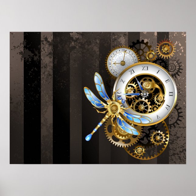 Affiche Horloge à vapeur avec libellule mécanique (Devant)