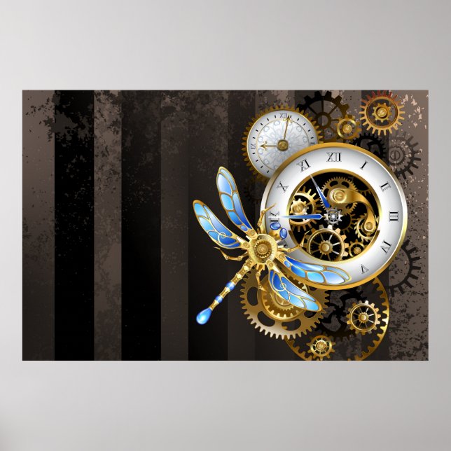 Affiche Horloge à vapeur avec libellule mécanique (Devant)