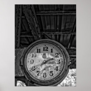 Affiche Horloge de la station Vintage rustique en noir et