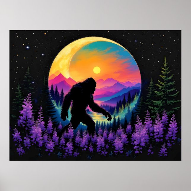 Affiche Horloge murale Sasquatch Rainbow Mountain Moon (Devant)