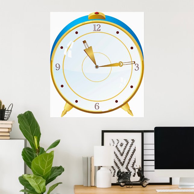 Affiche Horloge rétro d'alarme or avec réglage bleu (Créateur téléchargé)
