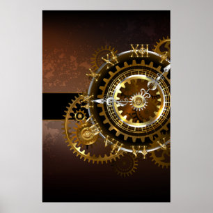 Affiche Horloge Steampunk avec des engrenages anciens
