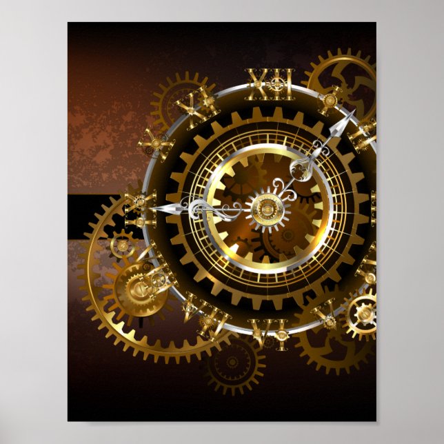 Affiche Horloge Steampunk avec des engrenages anciens (Devant)