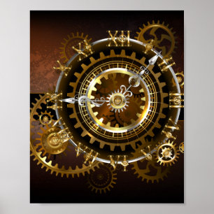 Affiche Horloge Steampunk avec des engrenages anciens