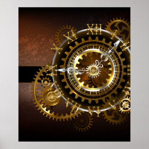 Affiche Horloge Steampunk avec des engrenages anciens