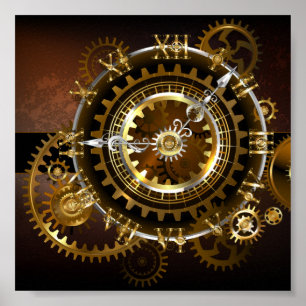 Affiche Horloge Steampunk avec des engrenages anciens