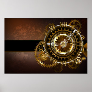Affiche Horloge Steampunk avec des engrenages anciens