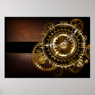 Affiche Horloge Steampunk avec des engrenages anciens