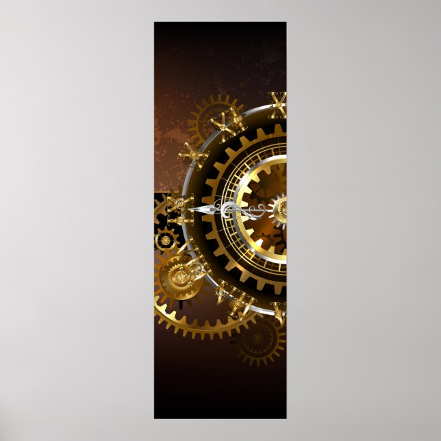 Affiche Horloge Steampunk avec des engrenages anciens (Devant)