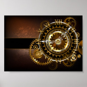 Affiche Horloge Steampunk avec des engrenages anciens