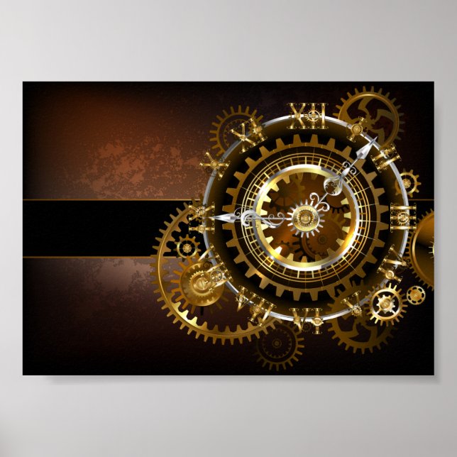 Affiche Horloge Steampunk avec des engrenages anciens (Devant)