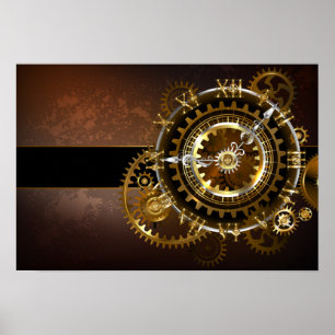 Affiche Horloge Steampunk avec des engrenages anciens
