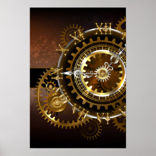 Affiche Horloge Steampunk avec des engrenages anciens
