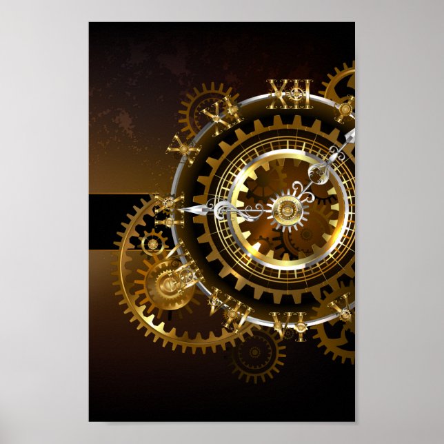 Affiche Horloge Steampunk avec des engrenages anciens (Devant)