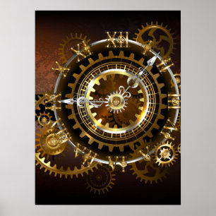 Affiche Horloge Steampunk avec des engrenages anciens