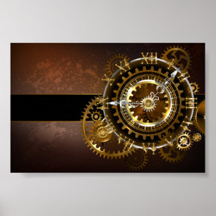 Affiche Horloge Steampunk avec des engrenages anciens