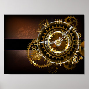 Affiche Horloge Steampunk avec des engrenages anciens