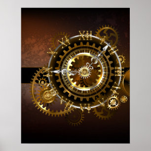 Affiche Horloge Steampunk avec engrenages antiques