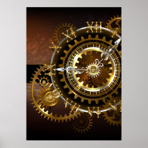Affiche Horloge Steampunk avec engrenages antiques
