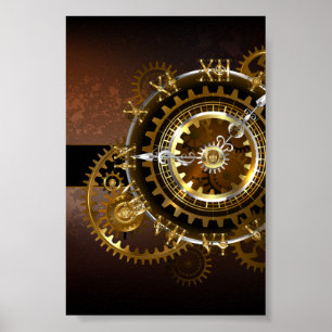 Affiche Horloge Steampunk avec engrenages antiques