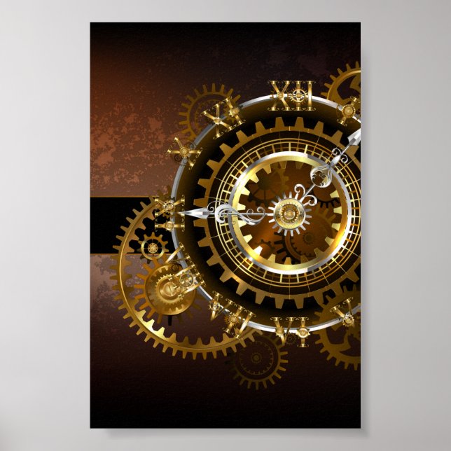 Affiche Horloge Steampunk avec engrenages antiques (Devant)