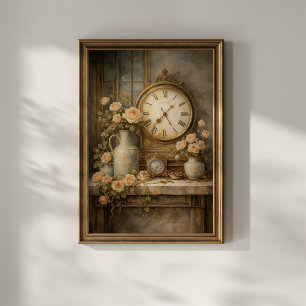 Affiche Horloge Vintage et Roses
