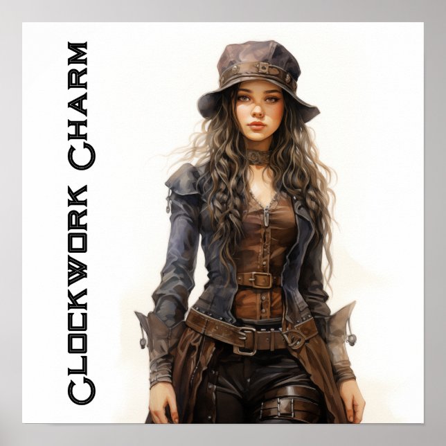 Affiche Horlogerie Charme Steampunk Jeune femme Vintage (Devant)