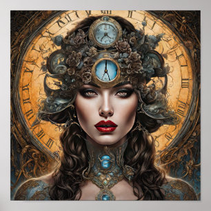 Affiche Horlogerie Orange A Steampunk Woman