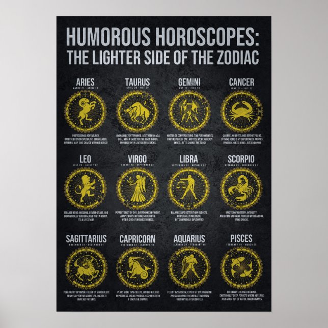 Affiche Horoscopes amusants, Funny Humour de signe Zodiac (Devant)