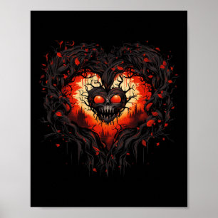 Affiche Horreur Fantôme Coeur Rouge Crâne Halloween Déplai
