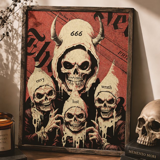Affiche Horreur Occulte Sept Péchés Capitaux Squelette Dia (Créateur téléchargé)