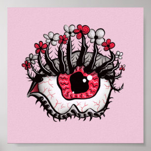 Affiche Horreur Pastel Goth Oeil Macabre rose Déplaisant